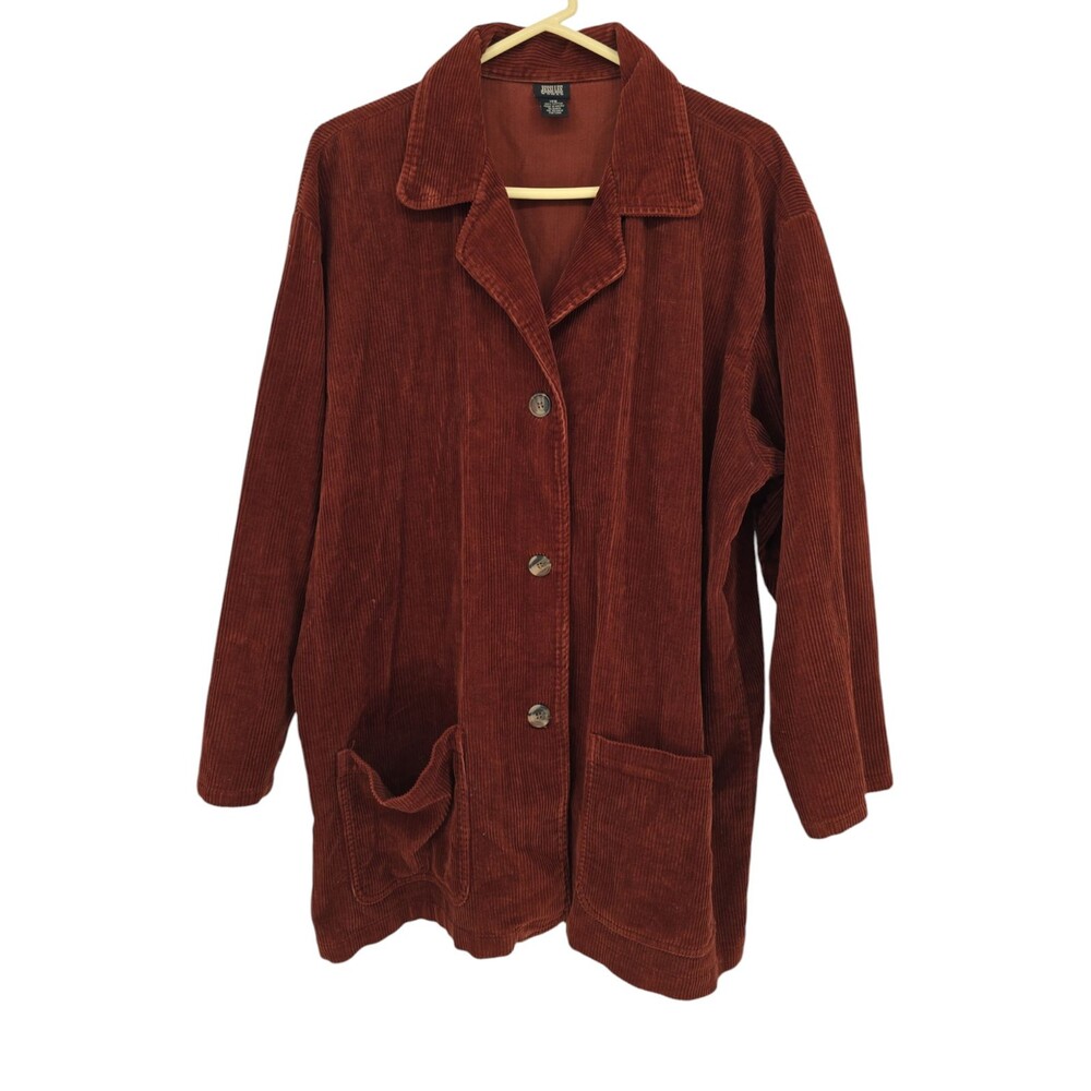 Jessi Lee Size 18W Womens Brown Corduroy Jacket Pockets Button Up Coat